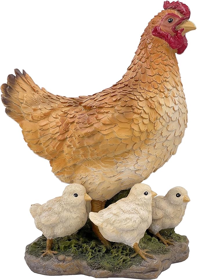 Garden Mother Hen and Baby Chick Statue Sculpture Standing Resin Farm Animal Decoration Chicken Sculpture Yard Art Outdoor Lawn Decoration 13.7'' High