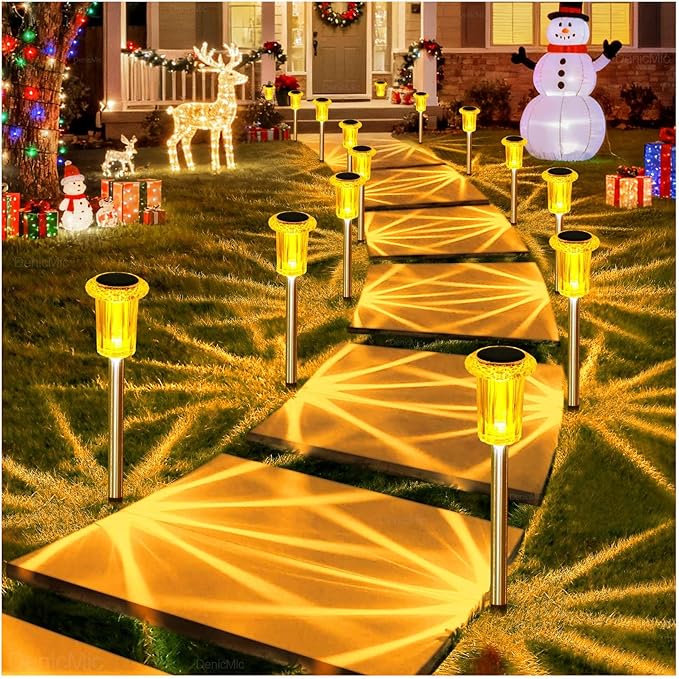 DenicMic Halloween Solar Lights Outdoor 10 Pack Orange LED Waterproof Yard Garden Patio Backyard Pathway Walkway Landscape Lawn Outside Fall Decorations Outdoor