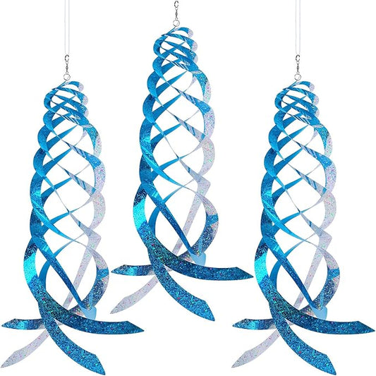 Hausse Bird Repellent Spiral Reflectors Blue Mylar Spinner, Hanging Reflective Bird Deterrent Device, Garden Decorative Scare Birds Away, Like Woodpeckers, Pigeons and Geese, 3 Pack