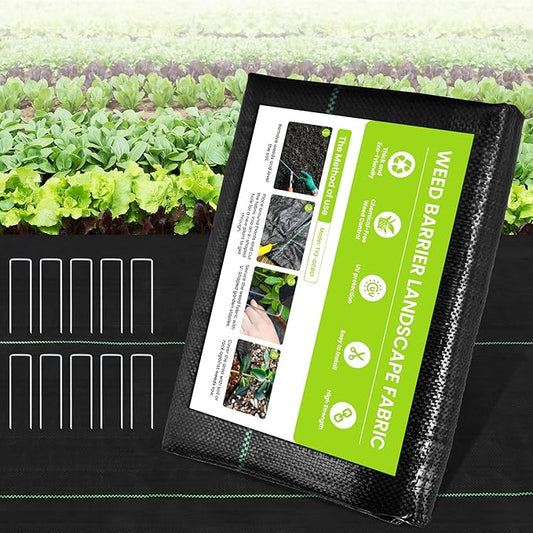 Weed Barrier Fabric, 3x50ft Landscape Fabric, 4oz Heavy Duty Durable Woven Geotextile Fabric, High Permeability Ground Cover Mat, Driveway Fabric, Garden Weed Control Cloth with 10 U-Securing Pegs
