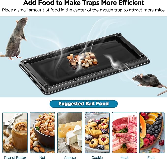 Glue Traps for Mice, 6 Pack Mouse Rat Trap, Extra Strength, Pre-Baited Adhesive Sticky Boards, Heavy Duty Glue Traps for Snake, Lizard, Insect, Safe Home Pest Control