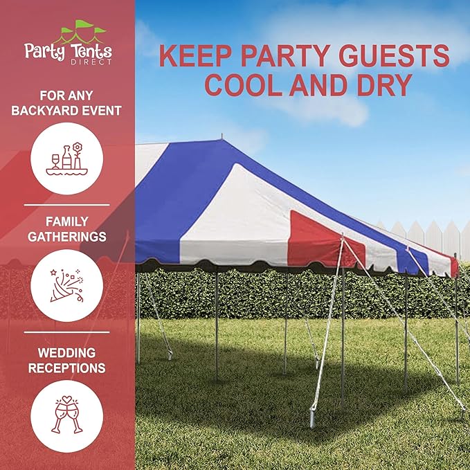 Party Tents Direct 20'x 40' Weekender Canopy Pole Tent with Sidewalls - Easy Up Canopy Tent with 160 Person Capacity - Outdoor Canopies for Parties, Weddings, and Events (Red White and Blue)