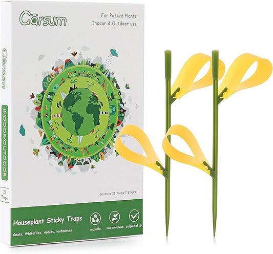 Garsum 21 Traps Sticky Houseplant Traps Gnat Yellow Insect Trap Indoor Fruit Fly Stakes Trap