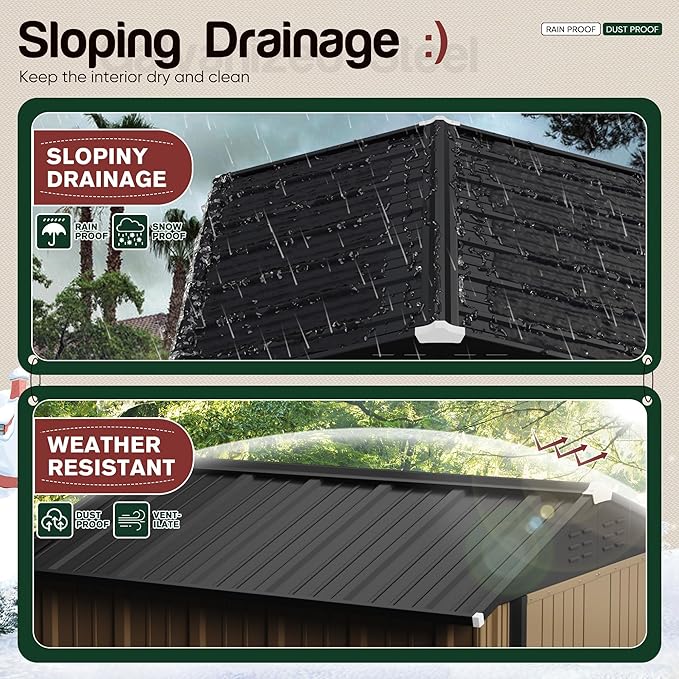 GUNJI 6 x 4 FT Shed Outdoor Storage Shed Metal Garden Shed with Lockable Door Outside Waterproof Tool Shed for Backyard, Patio, Lawn (Brown)