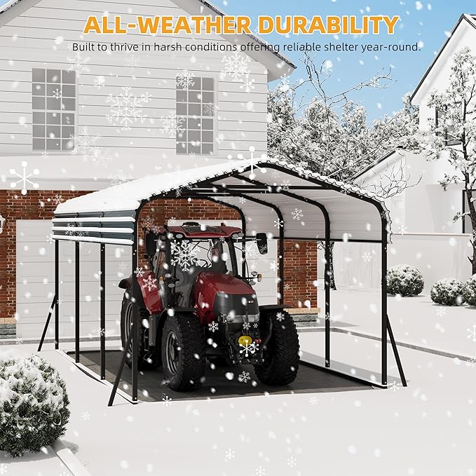10' X 15' X 8.5' Heavy Duty Metal Carport with Galvanized Roof, Weatherproof Car Garage Shelter, All-Weather Permanent Cover for Cars/Trucks/Boats/Tractors