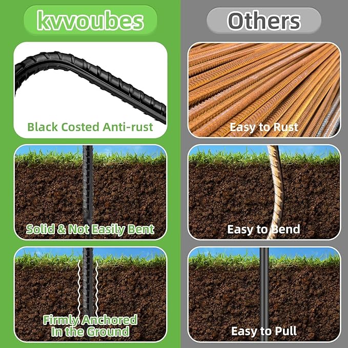 Black Trampoline Stakes Anchors High Wind 12inx6mm Galvanized U Hook 4pcs Rebar Stakes – Heavy Duty Ground Anchors for Trampoline,Yard & Inflatable,Landscape Metal Stakes for Outdoor Decorations