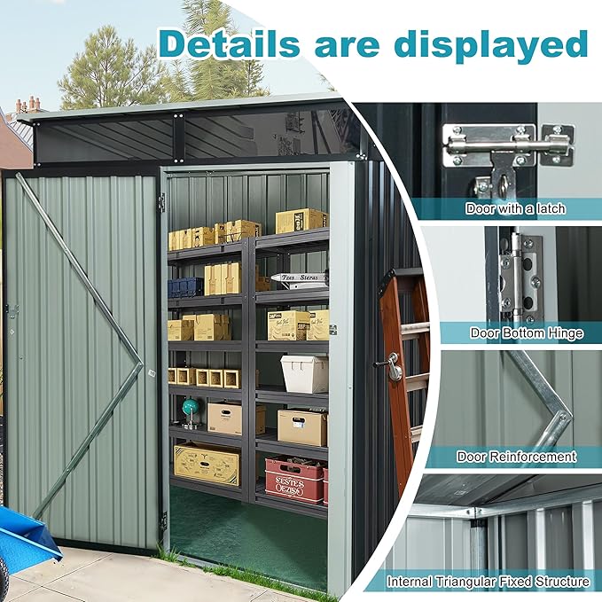 Sheds & Outdoor Storage 5ft x 3ft Metal Storage Shed with Transparent Plate, Hinged Door Design Small Garden Tool Storage Cabinet for Backyard, Patio, Poolside, Black