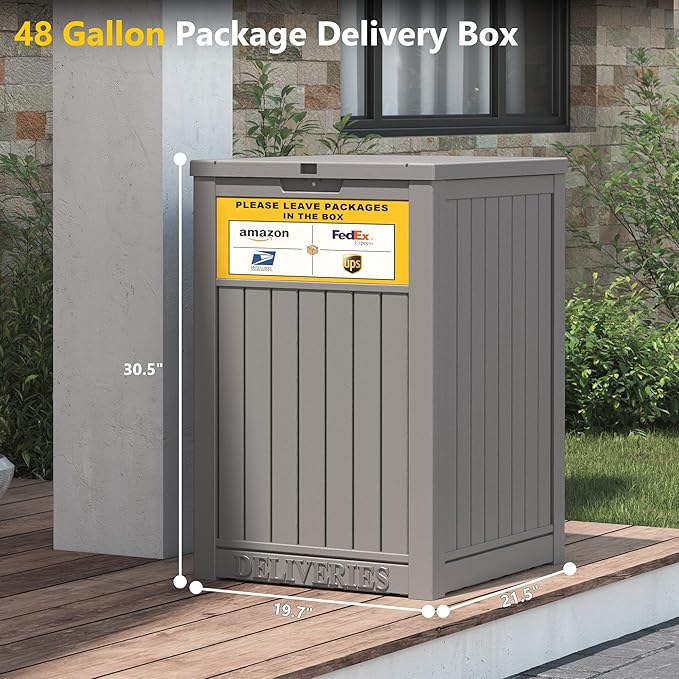 Package Delivery Box for Outside, with Delivery Sign 48 Gallon Storage with Lockable Secure, Large Resin Outdoor Package Drop Container