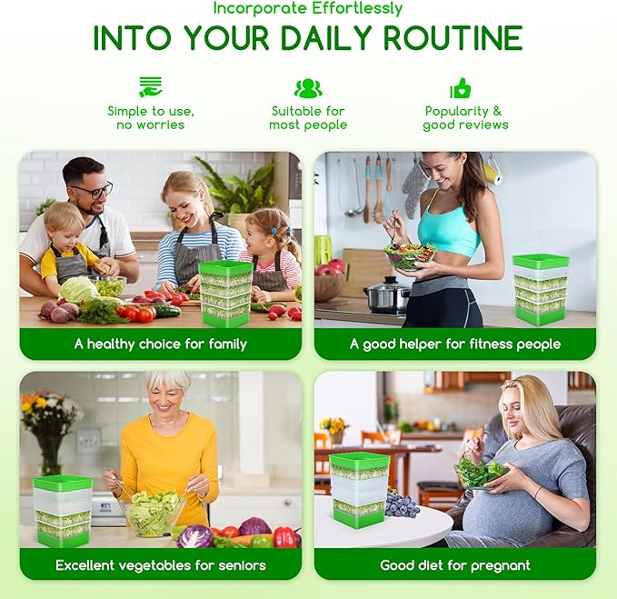 Creative.C Bean Seed Sprouter Kit Micro Greens Growing Trays with Sprout Lid Blackout Sleeves Drain Tray Four Tier Stackable Sprouts Growing Kit for Broccoli Alfalfa Seed Wheat Grass