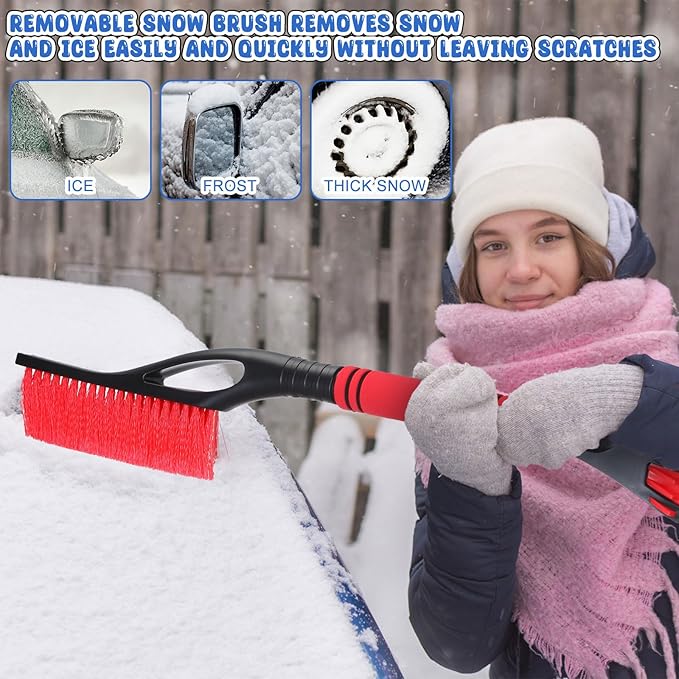 Uiifan 12 Pcs 24" Snow Brush and Ice Scrapers for Car Windshield Windows Detachable No Scratch Scraper for Ice and Snow Removal Winter with Foam Grip Trucks SUVs (Red,Orange,Blue,Green)