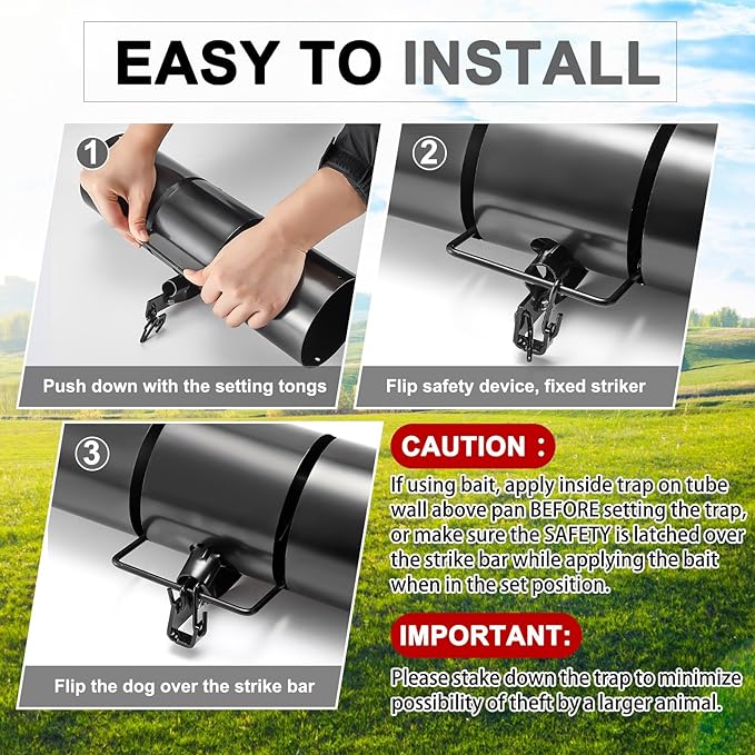 Qualirey Tube Squirrel Trap Rust Resistant Trap 4.5'' in Diameter with a Setting Tongs for Backyards Patios Gardens, Safe and Effective Pest Control Commercial and Residential Use(1 Pcs, 15 Inch)