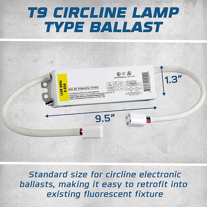OHLECTRIC Replacement for Keystone KTEB-2C72-1-TP-WS 2 Lamp Circline Electronic Fluorescent Ballast with Normal Light Output, 120V Input with Rapid Start Operation, 0.80 Ballast Factor, UL-Approved