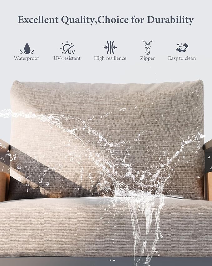 ZANDOR Aluminum Outdoor Patio Furniture - 1 Pcs Loveseat and Coffee Table, All-Weather Metal Modern Outside Furniture with Washable Thick Cushion for Garden/Backyard/Porch, Silver