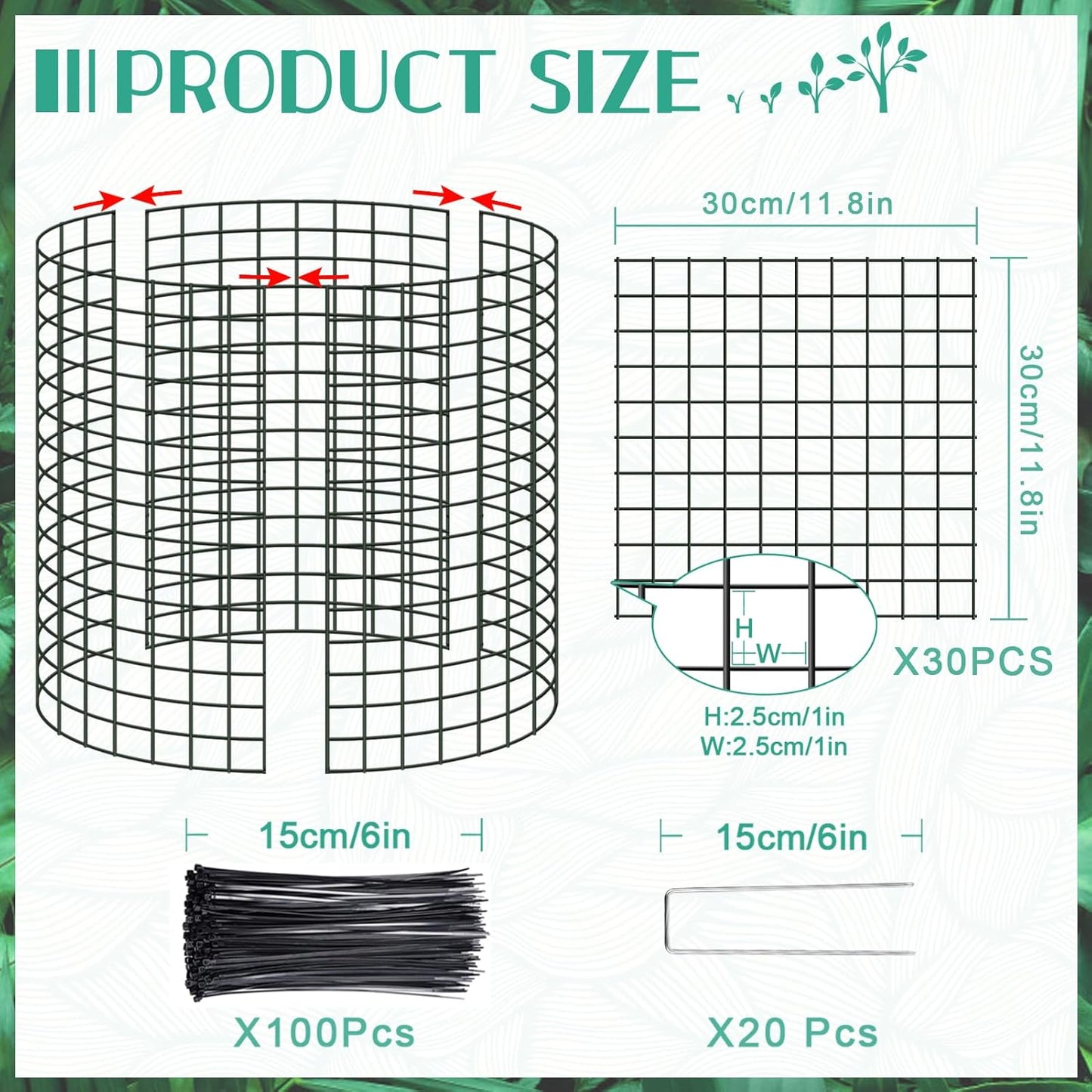 10 Packs 12" x 12" Wire Plant Protectors Wire Plant Cages Metal Mesh Plant Cage Chicken Wire Cloche with Ground Stakes and Nylon Ties Protect Plants,Garden,Shrubs and Vegetables from Animals-30 PCS