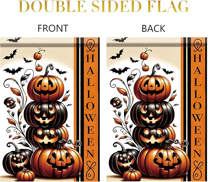 Halloween Garden Flag Halloween Pumpkin Stack Flag 12x18 Inch Double Sided for Trick or Treat Spooky Yard Small Banner Fall Party Outdoor Decor