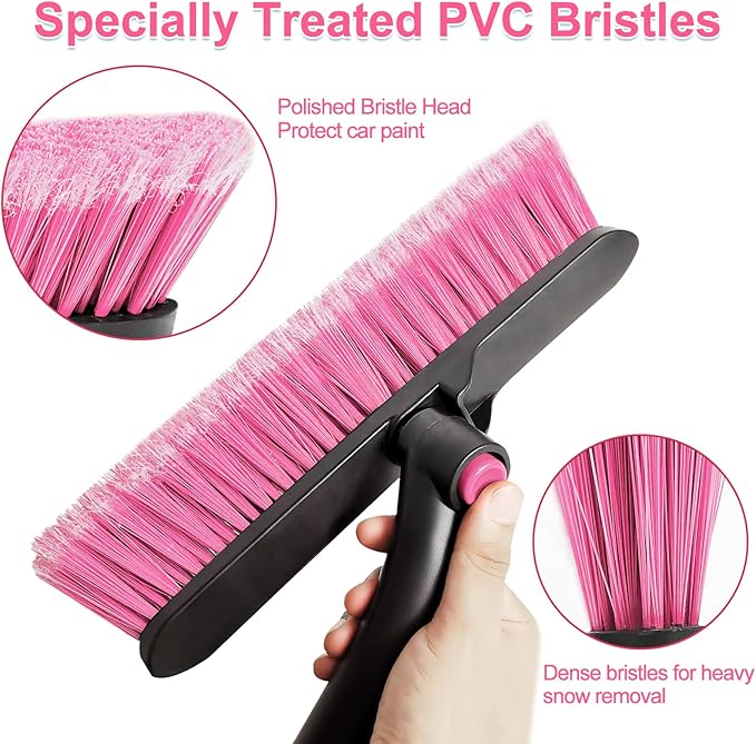 SEAAES 44 Inch Ice Scraper and Snow Brush for Car Windshield, Extendable Snow Removal Brush with Foam Grip for Truck SUV Vehicle Window - Pink