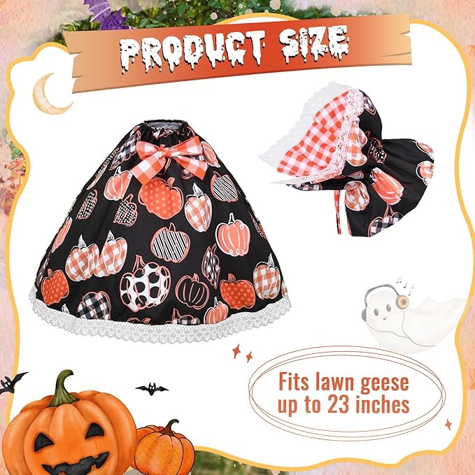 Halloween Porch Goose Outfits – Fall Pumpkin Goose Outfits for 23” Lawn Goose Statue, Autum Porch Goose Halloween Clothes for Yard, Patio & Garden Decor