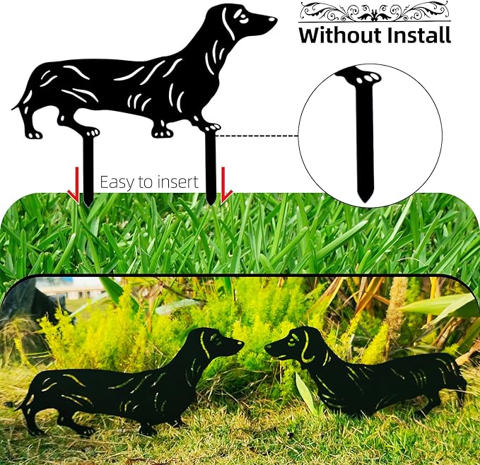 Dachshund Metal Garden Stakes Decor - 2 Pack Realistic Dog Statues for Outdoor, Lawn & Patio - Weatherproof Animal Silhouette Yard Ornaments，Unique Dachshund Gifts for Dog Lovers