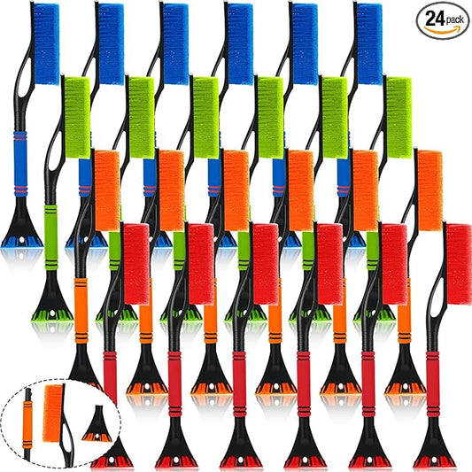 Uiifan 24 Pcs 24" Snow Brush and Ice Scrapers for Car Windshield Windows Detachable No Scratch Scraper for Ice and Snow Removal Winter with Foam Grip Trucks SUVs (Red,Orange,Blue,Green)