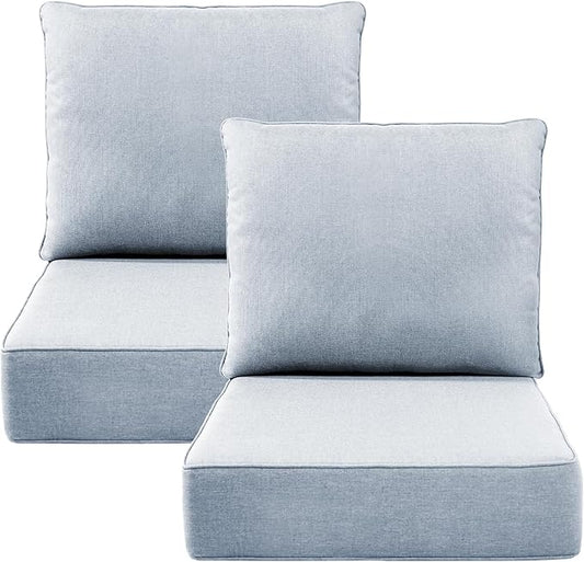 Luxury 6" Outdoor Cushions for Patio Furniture, 24x24x6 Thick Seat Cushion Set of 2, Fade Resistant Couch Chair Replacement Cushions High Density Wicker Chair Cushion w/Removable Cover Baby Blue