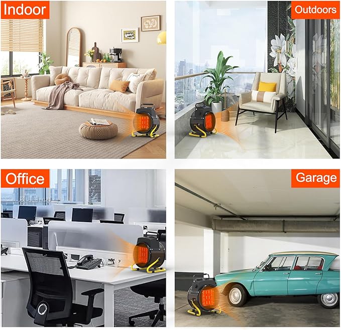 Outdoor Heater for Patio, Electric Portable Outdoor Heater with 3 Modes, 3s Fast Heating, with Overheat Protection, Electric Garage Heaters for Patio, Garage, Greenhouse, Black