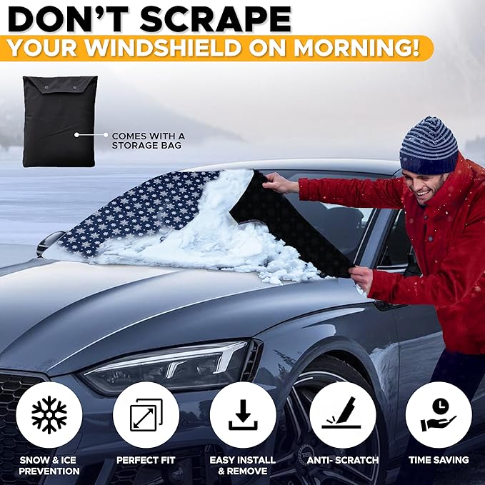 EcoNour Car Windshield Cover for Ice and Snow | Windshield Cover |600D Polyester Car Cover for Snow|Water, Heat & Sag-Proof Car Windshield Snow Cover|Winter Windshield Covers|Medium 69"x42"