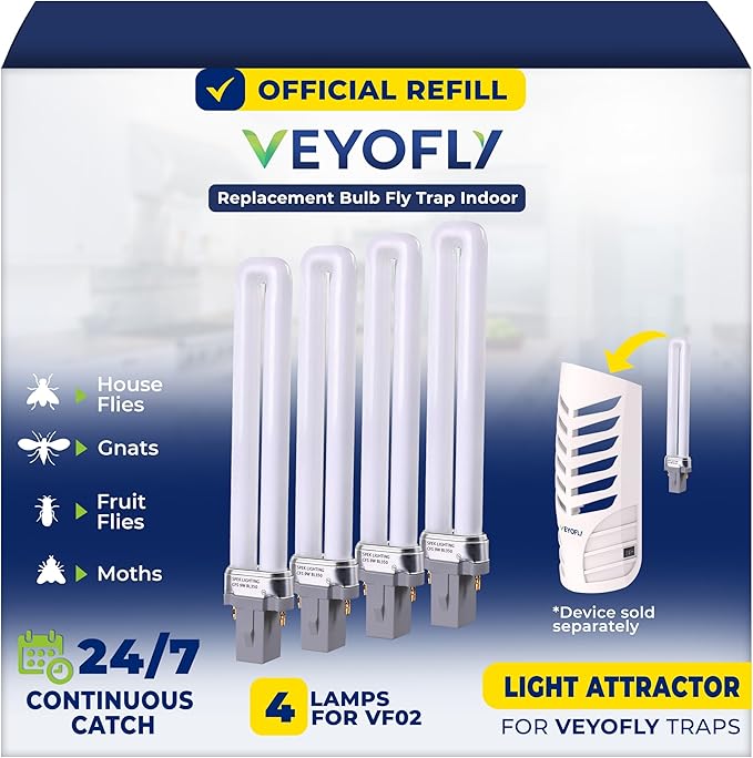 VEYOFLY 4 Replacement Bulb Fly Trap Indoor Compatible with Model VF02. (Device not Included)