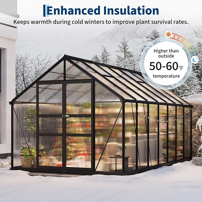 Greenhouse, 8x14 FT Greenhouses for Outside, Polycarbonate Greenhouse with Aluminum Frame, Lockable Door and Ajustable Roof Vent for Backyard, Green Houses for Outside Garden Backyard, Patio