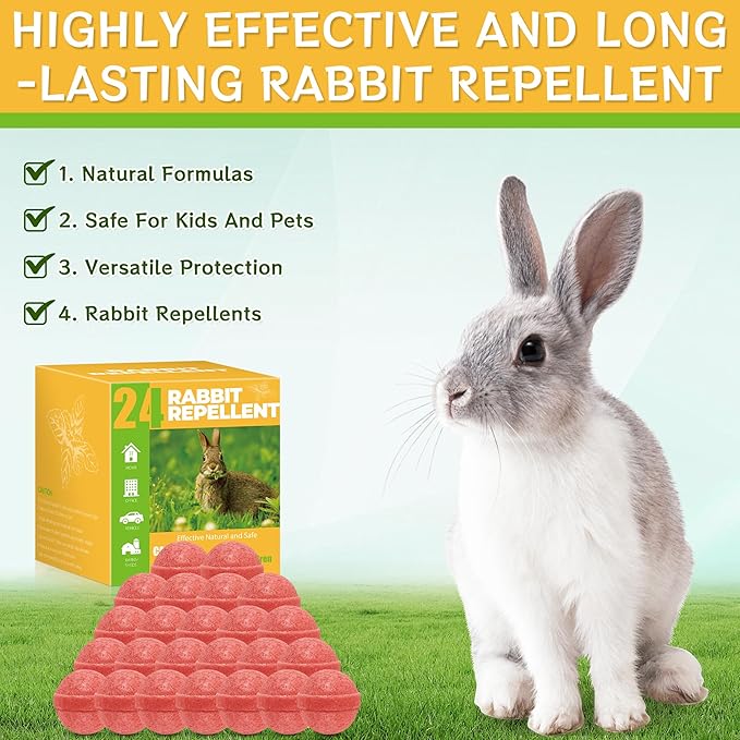 24PCS Deer Rabbit Repellent - Natural Peppermint Oil Deer Repellent for Garden Lawn Yard, Rabbit Repellant Keep from Eating Plants Flowers, for Kids and Pet Safe