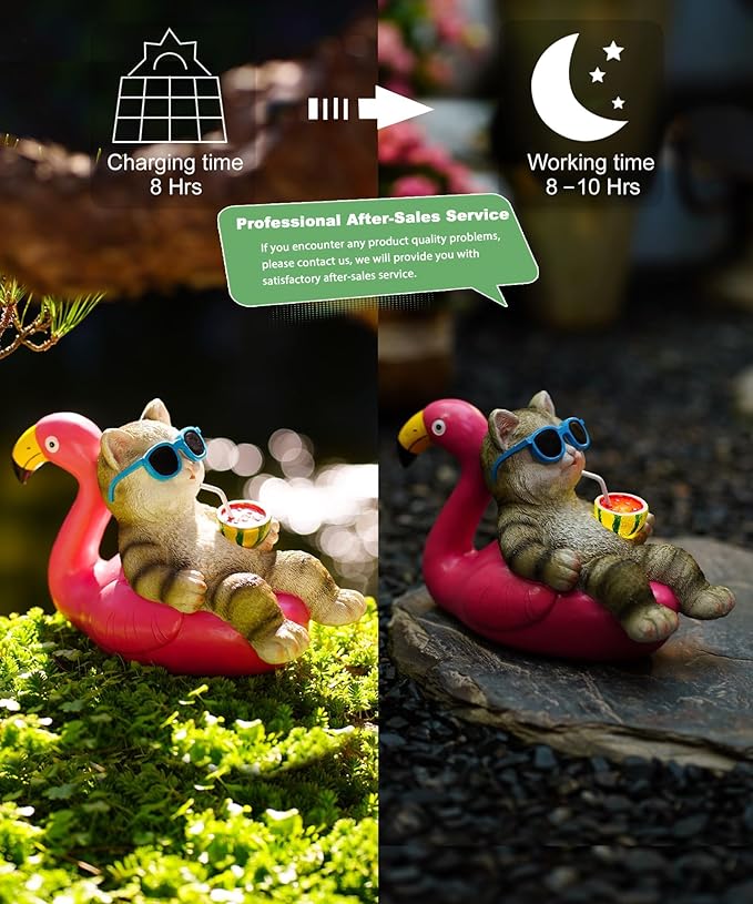 Cat Lying Flamingo Statue: Outdoor Sculptures Clearance for Lawn Porch Patio Balcony Yard - Gifts for Mom Women