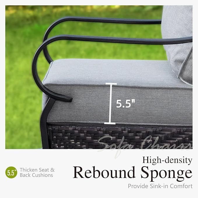 Sophia & William Patio Furniture Set, 5 Piece Metal Outdoor Conversation Set with 3-Seater Outdoor Couch, 2 Sofa Chairs, 1 Loveseat,1 Coffee Table for Outdoor Seating, Backyard, Porch(Grey)