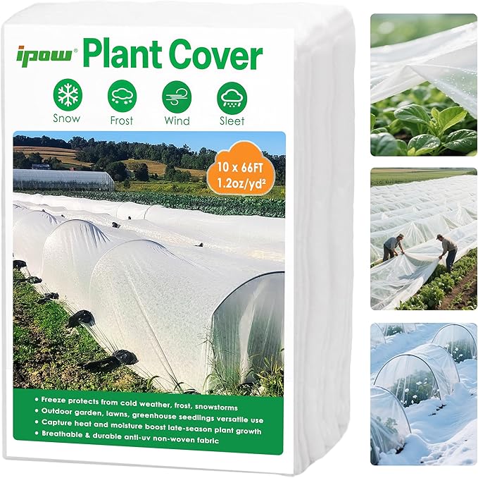 10 FT x 66 FT Plant Covers for Frost & Sun Protection, Thick 1.2 oz/yd² Frost Cloths Blankets to Extreme Low -4 °F Temperatures, Reusable Floating Row Covers for Outdoor Garden Vegetables Seedlings
