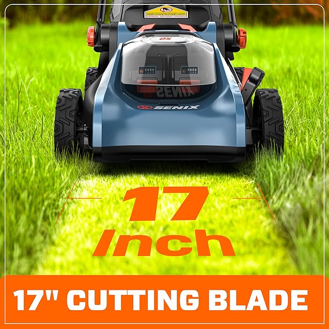 SENIX 40V 17" Electric Lawn Mower, Battery Powered Cordless Lawnmower, 2-in-1 Brushless Walk-Behind Push Mowers, 6 Heights Adjustment, cortadora de pasto, Includes 2x5Ah Batteries & Charger, LPPX2-M5