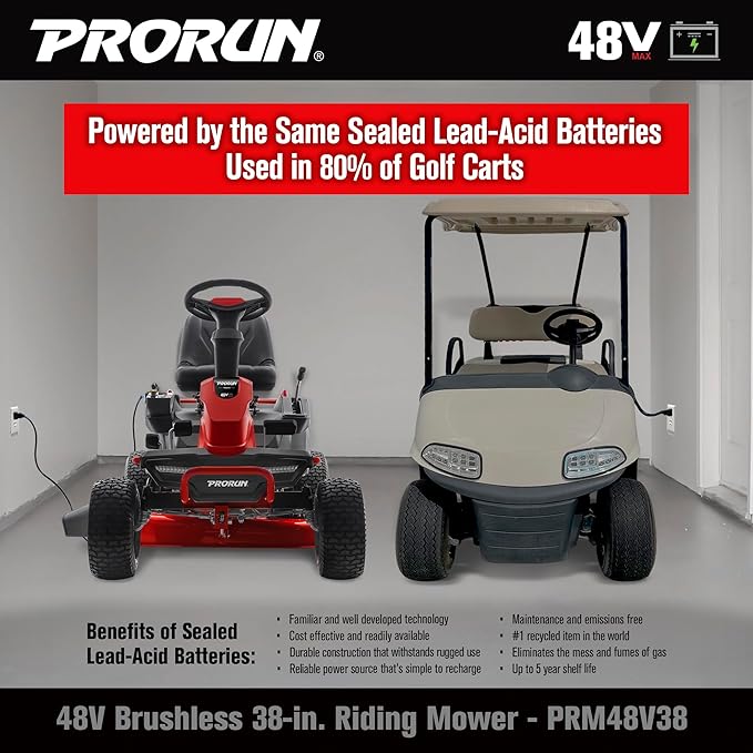 48V 38-in. Steel Deck Brushless Riding Lawn Mower with 75 Ah Battery and Charger