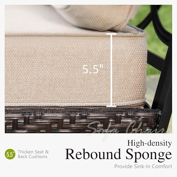 Sophia & William Patio Furniture Set, 7 Piece Metal Outdoor Conversation Set with 3-Seater Outdoor Couch, 4 Sofa Chairs, 2 Ottoman for Outdoor Seating, Backyard, Porch(Beige)