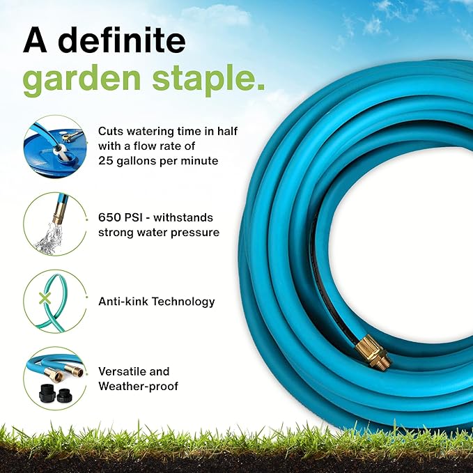 Aeromixer THE HOSE - 1 Inch Garden Hose 100 Ft, Includes Adapters 3/4 Spigots, Kinkless Commercial Garden Hoses, Heavy Duty Water Hoses for Outdoors, 650 PSI High-Pressure Watering Tool