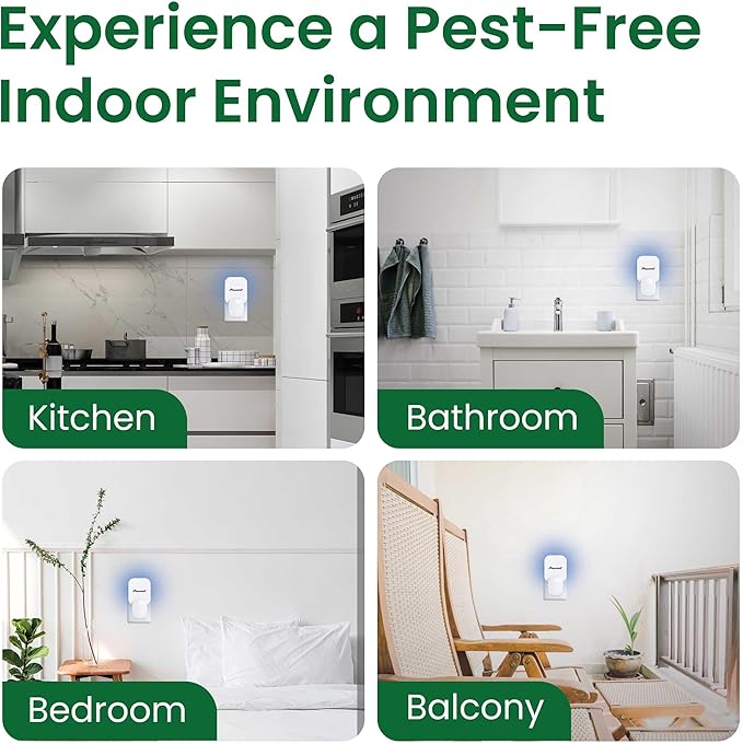 Aspectek Sticky Fly Insect Trap for Indoor, Plug-in Blue Light Bug Control with 12 Packs of Sticky Glue Pads, Night Light UV Attractant Catcher for Home,White (2 Pack)