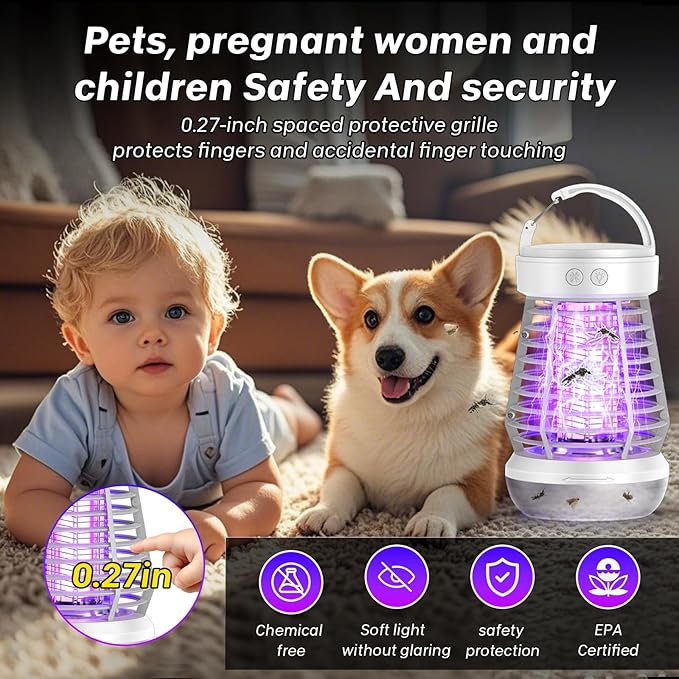 Upgraded Fly Traps,3 in 1 Bug Zapper Outdoor & Indoor, Electric Mosquito Killer Lamp with 2000V Grid & On/Off Switch, Mosquito Traps for Kitchen, Patio, Backyard, and More (White)