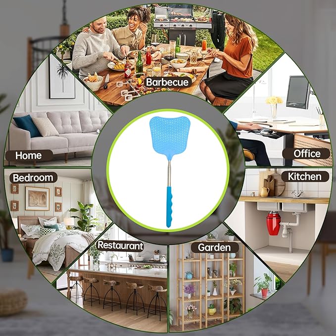 3 Pack Fly Swatters Set - Plastic Fly Swatters Heavy Duty - Fly Swatters with Stainless Steel Handle for Indoor and Outdoor - Blue
