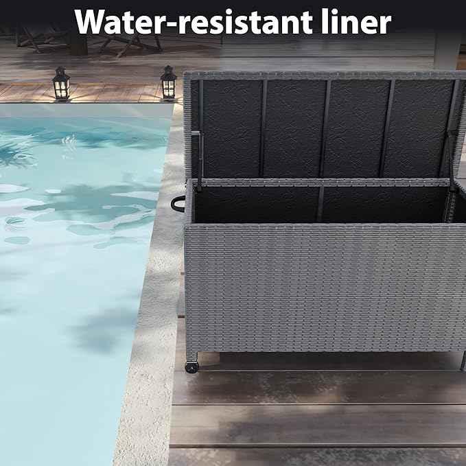 150 Gallon Waterproof Large Deck Box, Indoor Outdoor Storage Box with Handle and 2 Wheels, Package Delivery Boxes, Storage Containers for Patio Furniture Cushions Pool Accessories Garden Tools