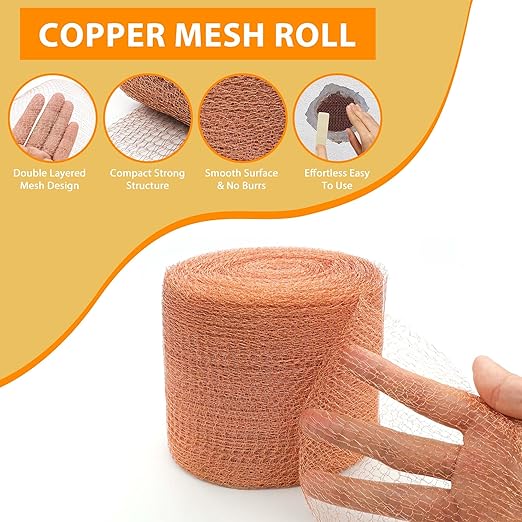 Copper Mesh Roll, 5in x 100ft Copper Mesh Barrier for Blocking Holes,Gaps,Cracks,Seals Water Openings in Gardens & Houses