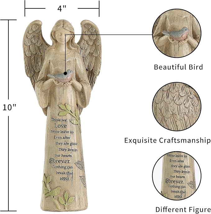 Garden Resin Angel Statue Holding with Bird, Patio and Lawn Decoration Outdoor Waterproof Sculpture Ornament for Angel Memorial Gifts Home Decoration, 10" H