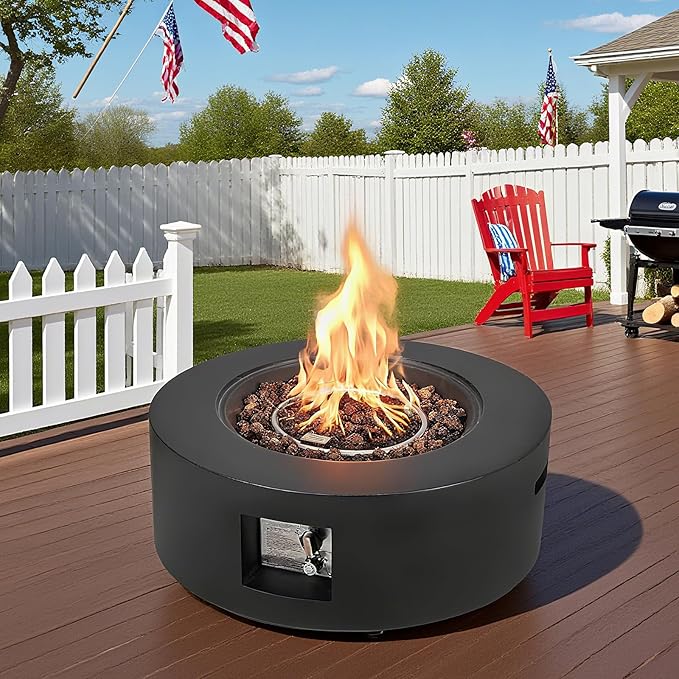 ECOTOUGE 50,000 BTU Outdoor Propane Gas Fire Pit Table, 30 Inch Auto-Ignition Round Gas Fire Pit,Steel Fire Table w/Weather-Resistant Pit Cover, Lava Rocks (Black, no Tank Holder)