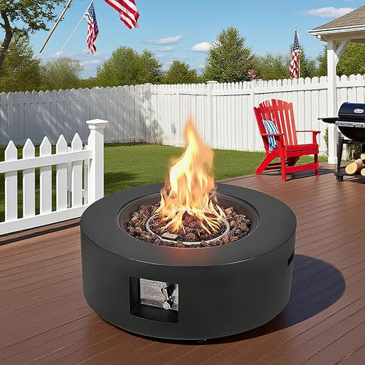 ECOTOUGE 50,000 BTU Outdoor Propane Gas Fire Pit Table, 30 Inch Auto-Ignition Round Gas Fire Pit,Steel Fire Table w/Weather-Resistant Pit Cover, Lava Rocks (Black, no Tank Holder)
