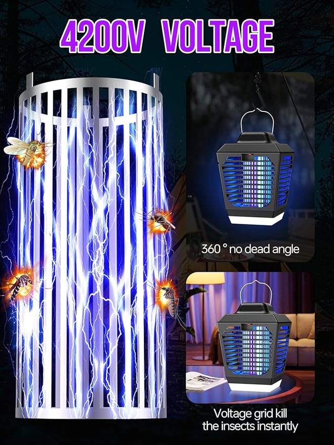Bug Zapper, Mosquito Zapper with LED Light, Bug Zapper Outdoor, Electric Fly Zapper, Mosquito Killer, Fly Traps, Flying Insects Zapper Indoor Outdoor