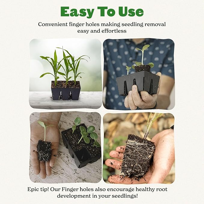 Epic Gardening Reusable Seed Starter Tray - 6 Cell/6 Seedling Starter Trays - Easy Watering, Indoor Greenhouse, Plant Starter, Gardener-Friendly for Seedlings | UV-Treated & BPA-Free - Black