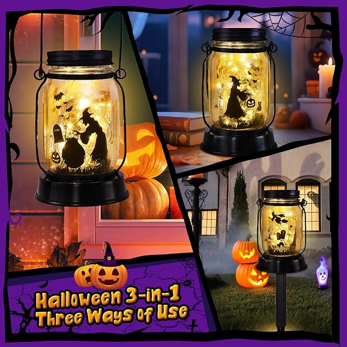 Halloween Decorations Gifts for Women/Men Halloween Witch Solar Lanterns Witch Decorations Outdoor Lights Solar Garden for Yard, Patio,Backyard,Porch Torches Lights