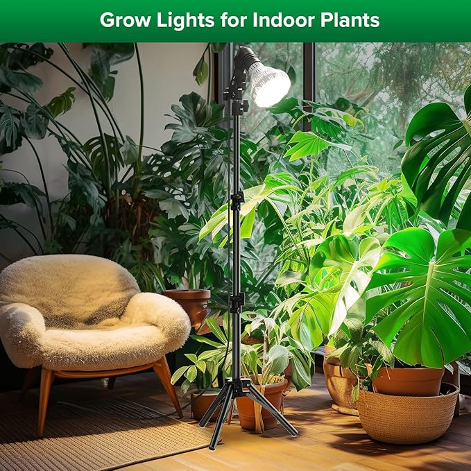 SANSI Grow Lights for Indoor Plants, Dimmable Br30 40W Plant Lights for Indoor Growing, 35.8"-47" Adjustable Tripod Standing Grow Light Plant Light with Remote Control Auto On/Off Timer