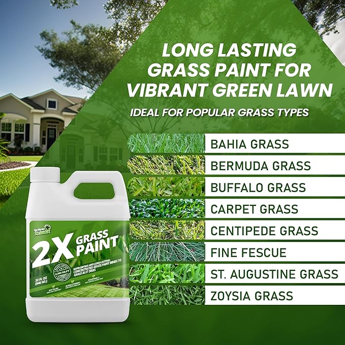 32oz 2X Green Grass Paint for Lawn, Ideal Turf Paint & Green Lawn Spray to Renew Discolored Lawns, Concentrated Grass Dye, Premium Colorant for Vibrant and Lush Greener Lawns