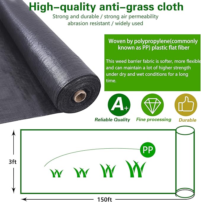 3x250ft Weed Barrier Fabric Landscape, Long-Term Use, Flexible, Breathable, Water Permeable, Grass Barrier Landscape Fabric Ground Cover Cloth for Garden Planting Weed Blocking
